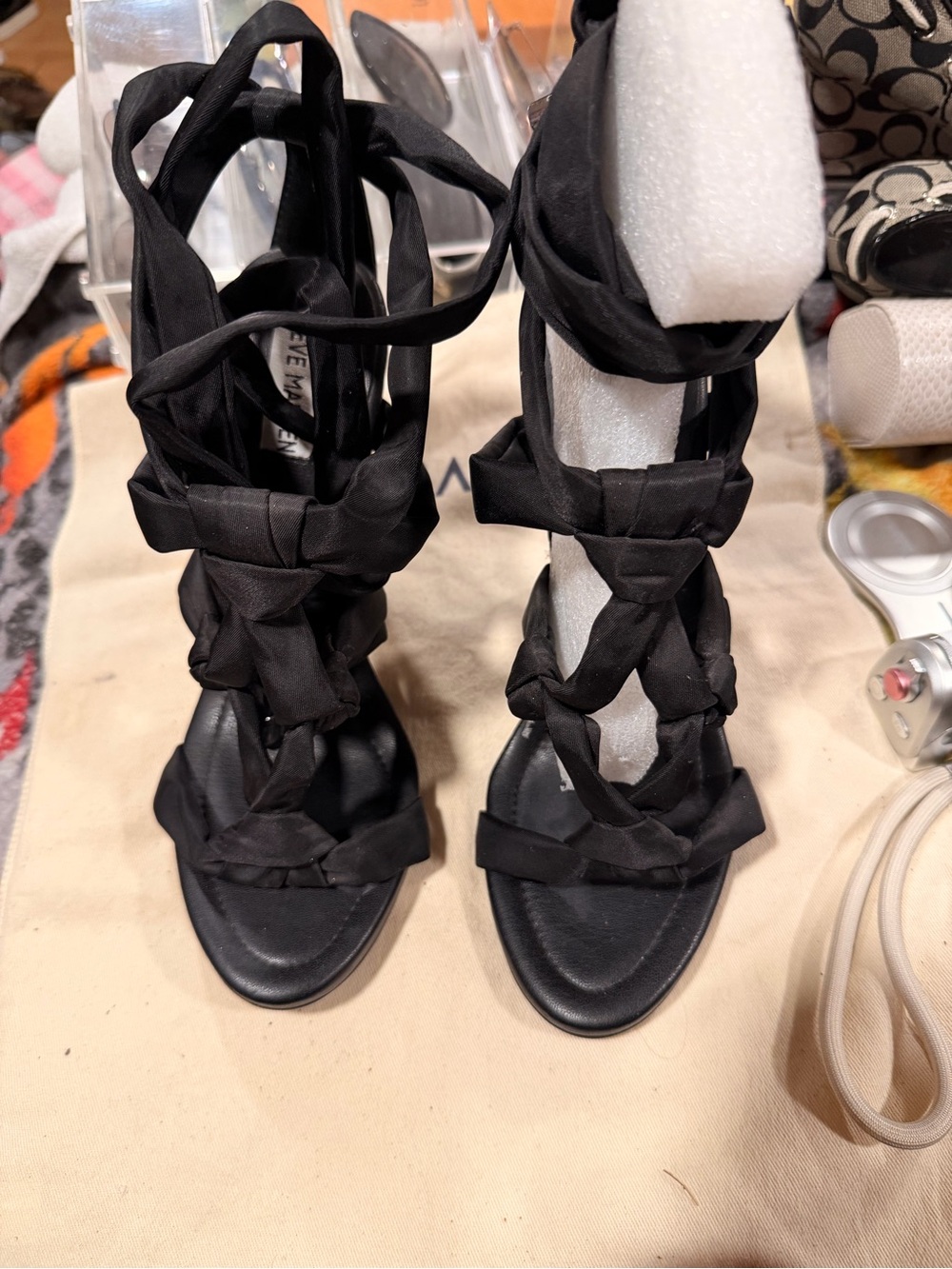 Steve Madden Black Knotted Lace-Up Heeled Sandals